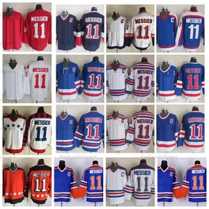 Vintage Mark Messier # 11 Hokey Formaları 75TH Mavi 1992 Ulus Takımı Kırmızı Campbell Turuncu Dikişli Gömlek C Yama M-XXXL