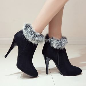 Designer-Keep Warm White Fur Boots Winter Ankle Boots For Wedding Party Plus Size 33 34 to 40 41 42 43 Women High Heel Shoes 4 Colors