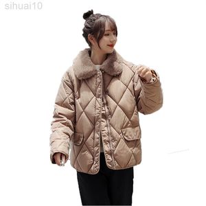 Winter Thick Warm Down Cotton Coat Parkas Women New Black Beige Camel Bread Service Tops Fashion Short Cotton Jacket L220730