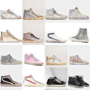 Luxury Mid Slide Star High-Top Golden Sneakers Woman Casual Shoes Italy Brand Trainers Golden Sequin Classic White Do-Old Dirty Women Men Shoe 2022 Summer