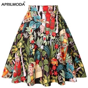 Women's Runway Cotton Retro Vintage Skirt Black Faldas High Waist A Line Rockabilly Jupe 50s Swing Umbrella Skirts Pin Up Skater 220317