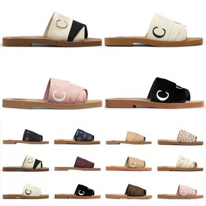 Woody Mules Women Designer Summer Slippers Slips Sliders Sandaler Flat Canvas Rubber White Black Sail Bordeaux Lace Lokal Bokstäver Tyg Kvinnor Slid Sandal