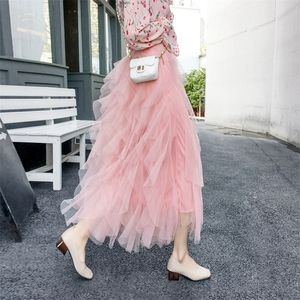 Fashion Tutu Titule Spódnica Kobiety długa maxi spódnica wiosna koreańska czarna różowa różowa plisowana spódnica T200324