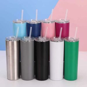 Wholesale simple modern thermos resale online - 20oz Skinny Tumbler with Seal Lids Rainbow Straws Stainless Steel T Bottle Double Insulated Water Cup for Travel Modern Fashion and Simple Accessories cups