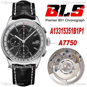 BLS Premier 42mm ETA A7750 Otomatik Chronograph Erkek İzle A13315351B1P2 Çelik Kılıf Beyaz İç Siyah Arama Sopa İşaretleyiciler Deri Kayış Süper Sürüm Puretime 03A1