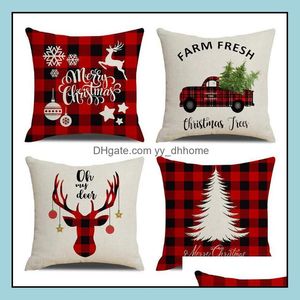 Pillow Case Bedding Supplies Home Textiles Garden Marry Christmas Canvas 45X45Cm Elk Printed Individual Package Chr Dh1Tr