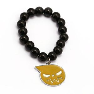 Charm Bracelets Anime Soul Eater Skull Handmade Natural Black Onyx Beads Bracelet Men Women Bangle Jewelry Accessories