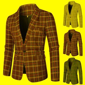 Abiti da uomo Blazer Abito slim fit da uomo Giacca sportiva casual da uomo con stampa a quadri a un bottone Giacca leggeraDa uomo