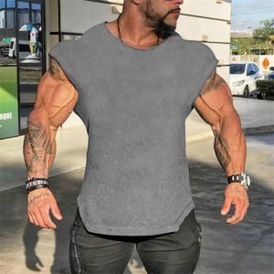 Märke Gym Tank Top Mens Ärmlös Tröjor Sommar Bomull Slim Fit Men Kläder Bodybuilding Undershirt Fitness Tops Tees 220331