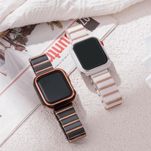 Lüks Seramik Bilek Bandı Kayışı + Tampon Kılıf Apple Watch Serisi için 7 6 5 4 SE IWatch 40mm 41mm 44mm 45mm