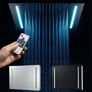 500x360mm LED Showerhead Ceiling Embedded Rain Shower Heads Remote Control Led Light Top Shower Head SUS304 Chrome Black HIDEEP 201105