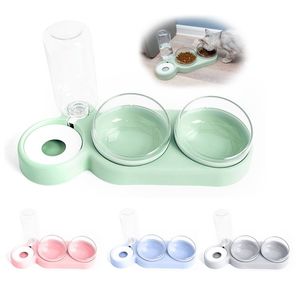 2-in-1 Pet Feeder Cats Dogs Food Bowl Water Bowls Automatic Dispenser For Dog Cat Feeders Drinking Products 220323