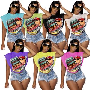 Summer Print Side Hollow Out Bandage Tops camisetas para mulheres sem mangas rua Hip Hop Casual Tees Tshirt S2268