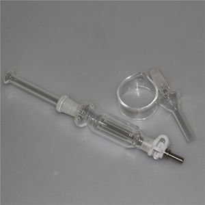 Kit bong per nettare da 10 mm bocchino Dab Rig narghilè Tubi in vetro gorgogliatore Tasca trasparente Set di vetro con cannuccia Scatola per acqua Erba Bruciatore a olio Quarzo Banger Punta in titanio