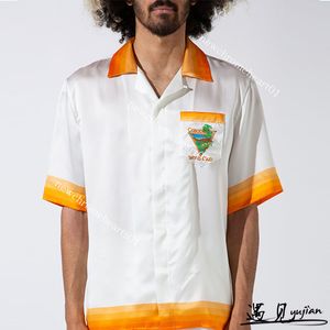 Casablanca 22SS White laranja cacto de tênis impressão casual casual masculino e feminino Camisa de manga curta Botão de verão