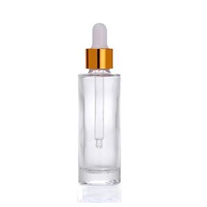 30ml Clear Glass Eye Dropper Bottles 1oz Thick Wall Flat Shoulder Essential Oil Perfume Bottle with golden top cap