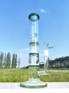 10 Inç 26 CM Düz Heady Bong Üç Katmanlar Filtre Üst Spinal Filtre Ile Yeşil Cam Bongs Su Borusu Nargile Yerel Depo