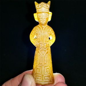 Oggetti decorativi Figurine Cinese Antica Rara Giada Giadeite Collana con Ciondolo Intagliato a Mano Statua Uomo