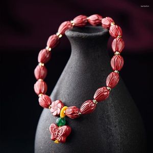 Fili di perline Bracciale in cinabro naturale Minerale grezzo femminile Sabbia imperiale Rosso Senior Gioielli da donna intagliati Kent22