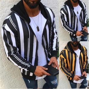 Herrjackor Men European och American Spring Autumn Striped Color Block Hooded Jacket Casual Coat Outwearmen's