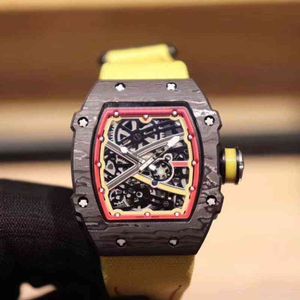 럭셔리 남성 역학 시계 Richa Milles Wristwatch Business Leisure RM67-02 완전 자동 기계 R 시계 탄소 섬유 천 밴드