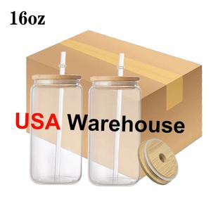 16oz Clear Frosted Sublimation Blanks Beer Glass Mugs Soda Can Shaped Iced Coffee Cups With Bamboo Lid Tumblers