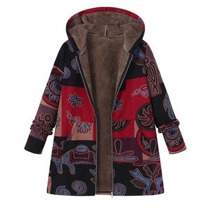 ZANZEA 2019 Casual Moda Inverno Con Cappuccio Manica Lunga Fluffy Cappotto Caldo Donne Plus Size L 5XL Retro Etnico Pelliccia Stampata Capispalla T200111