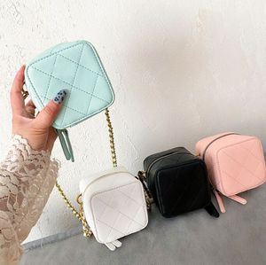 Children Mini square handbag box bag girl concave shape Diamond chain bags change purse