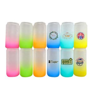 16oz Sublimation Blank Glass Water Bottle Gradient Tumblers With Lid Frosted Glass Water Cup For Summer Drink Mason Jar fy5241 0414