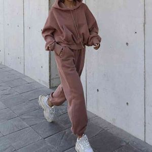 2021 Winter 2 Piece Woman Set Women Two Piece Set Outfits Autumn Women's Tracksuit Oversized Hoodie And Pants Casual Sport Suit T220729