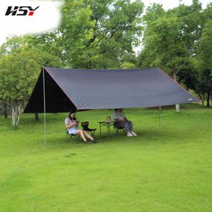 Ohne Polen! 6 x 4,4 m schwarze ultraleichte Plane Outdoor Camping Survival Sun Shelter Markise schwarze Beschichtung Pergola Zelt H220419