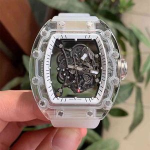 Uxury Watch Date Richa Milles Business Leisure Mens Automatic Mechanical Watch Transparent Crystal Glass Hollowed Out Luminous Fashion