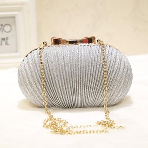 Evening Bags Elegant Golden Shiny Clutch Shoulder Wedding Bag For Women 2022 Bridal Metal Bow Party Crossbody Chain Handbags