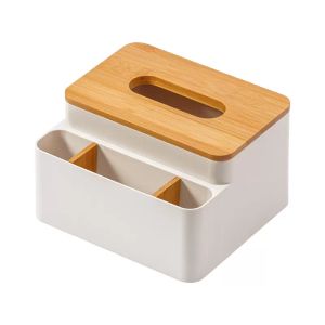 Desktop Tissue Box Multi-Function Living Room Bamboo Lid Paper Holder Box Cover Remote Control Hotel Storage Boxes
