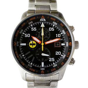 Watch for Men OS90 Quartz movement Chronograph Black Face Orange hands Silver Color Band Stainless Steel gift Wristwatch 45mm