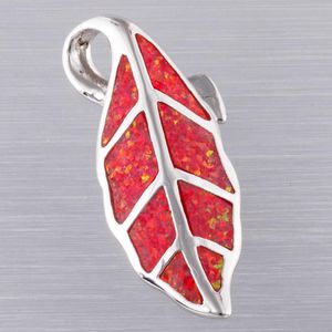 Anhänger-Halsketten Naturblatt Roter Feueropal versilberter Schmuck für Frauen HalsketteAnhänger-HalskettenAnhänger