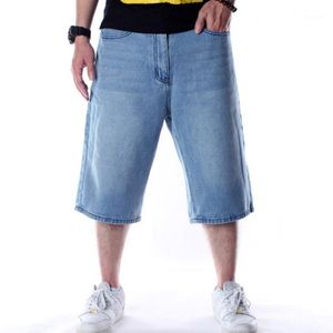 Herr jeans sommar baggy kort för man ljusblå denim shorts mode hip-hop bred ben lösa manliga byxor plus storlek 30-46