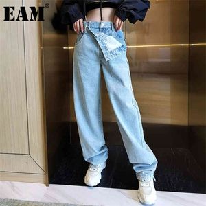 High Waist Wide Leg Blue Denim Long Asymmetrical Jeans Loose Women Trousers Fashion Spring Autumn 1DD6381 210512