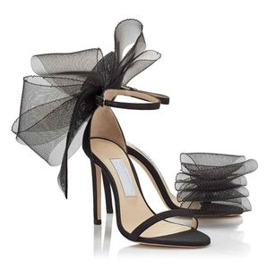 2023 Romantisk bröllop Bridal Aveline Sandals Shoes Sexiga kvinnor Höga klackar Mesh Bows Gladiator Sandalias Fashion Averly Stiletto-Heel Dress, Evening Lady Pumps
