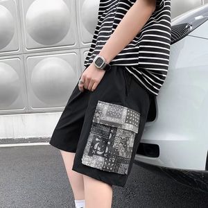İş giysisi şort erkekler yaz moda yeni marka siyah harajuku patchwork kargo şort moda erkek hip hop kore kısa pantolon 0615