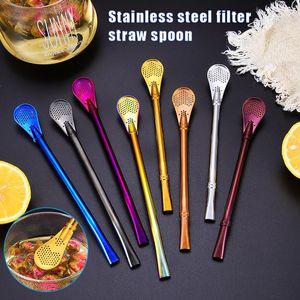 Drinking Straws Stainless Steel Straw Creative Coffee Milk Tea Stirring Environmental Protection Tableware Beverage Filter SpoonDrinking Dri