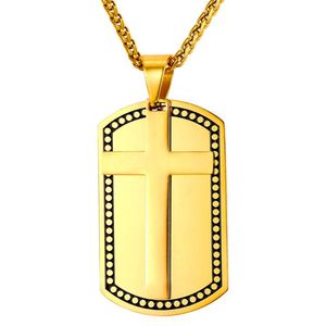 Pendant Necklaces Collare Cross Pendants Men Military Dog Tag 316L Stainless Steel Jewelry Gold Color Christian Engravable Women P971Pendant