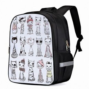Cat Hipster Animal Cartoon Laptop Backpacks School Bag Child Book Bag Sports Bags Bottle Side Pockets 05P4#