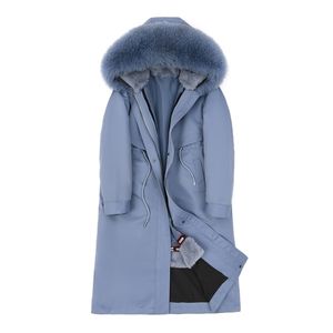 Ny Vattentät Parka Casual Vinter Real Fur Jacka Kvinnor Coat Natural Fox Fur Collar Hood Rabbit Fur Liner Ytterkläder Varm 201112