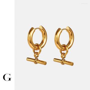 Hoop Huggie Gold Colored T Bar Metal Tube Earrings For Women Statement Hangler Long Stick Earring Designer Street StyleHoop Odet22