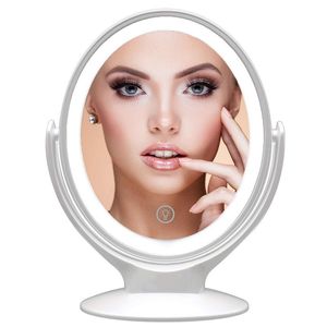 Podróż LED Make Up Lustro z światłem do makijażu okrągłe kosmetyczne powiększanie przenośne przenośne lustro próżności białe aesfee podwójna strona b
