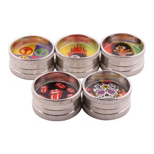 2 lager Klistermärke Mönster Grinders Partihandel Rökning Tillbehör Zink Alloy Grinders 30mm Diameter Höjd 15mm GR346