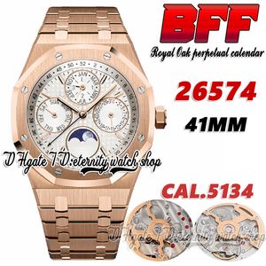 BFF BF26574 Сложная функция Cal.5134 BF5134 Автоматические мужские часы 41 -мм фаза фаза белый текстурированный цифербл.