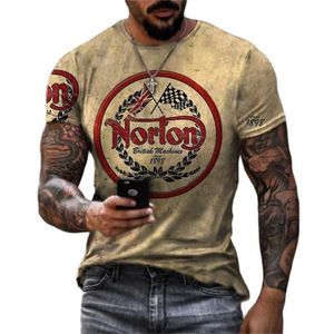 Camiseta vintage para homens 3d norlon motocicleta manga curta solta oversized camiseta masculina t roupas da moda top camiseta 220712