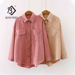 Women Solid Corduroy Batwing Sleeve Vintage Blouse Turn-Down Collar Loose Top Button Up Pink Shirt Feminina Blusa T9D609T 210326